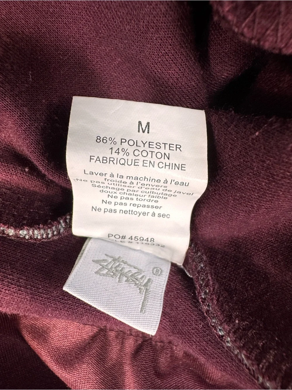 Stussy Men's Burgundy Maroon Poly Track Pants w/Side Grey + White Stripes, M